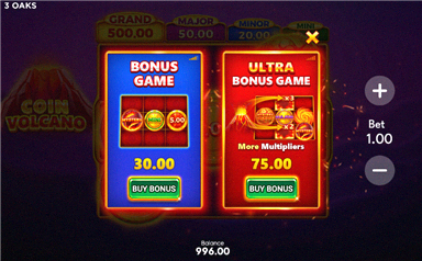 Schermata Buy Bonus di Coin Volcano
