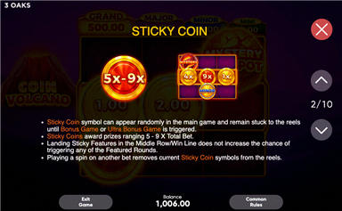 Coin Volcano regole Sticky Coin