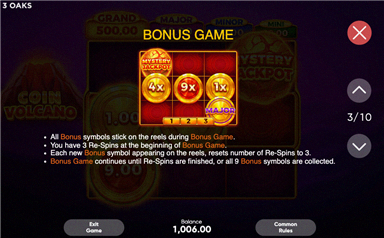Coin Volcano regole Bonus Game